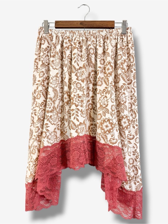 aerie Dresses & Skirts - Aerie Floral Midi Skirt Size S Handkerchief Lace Trim Hem Brown Burgundy Boho